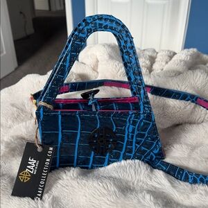 Blue Crocodile Pattern Handbag